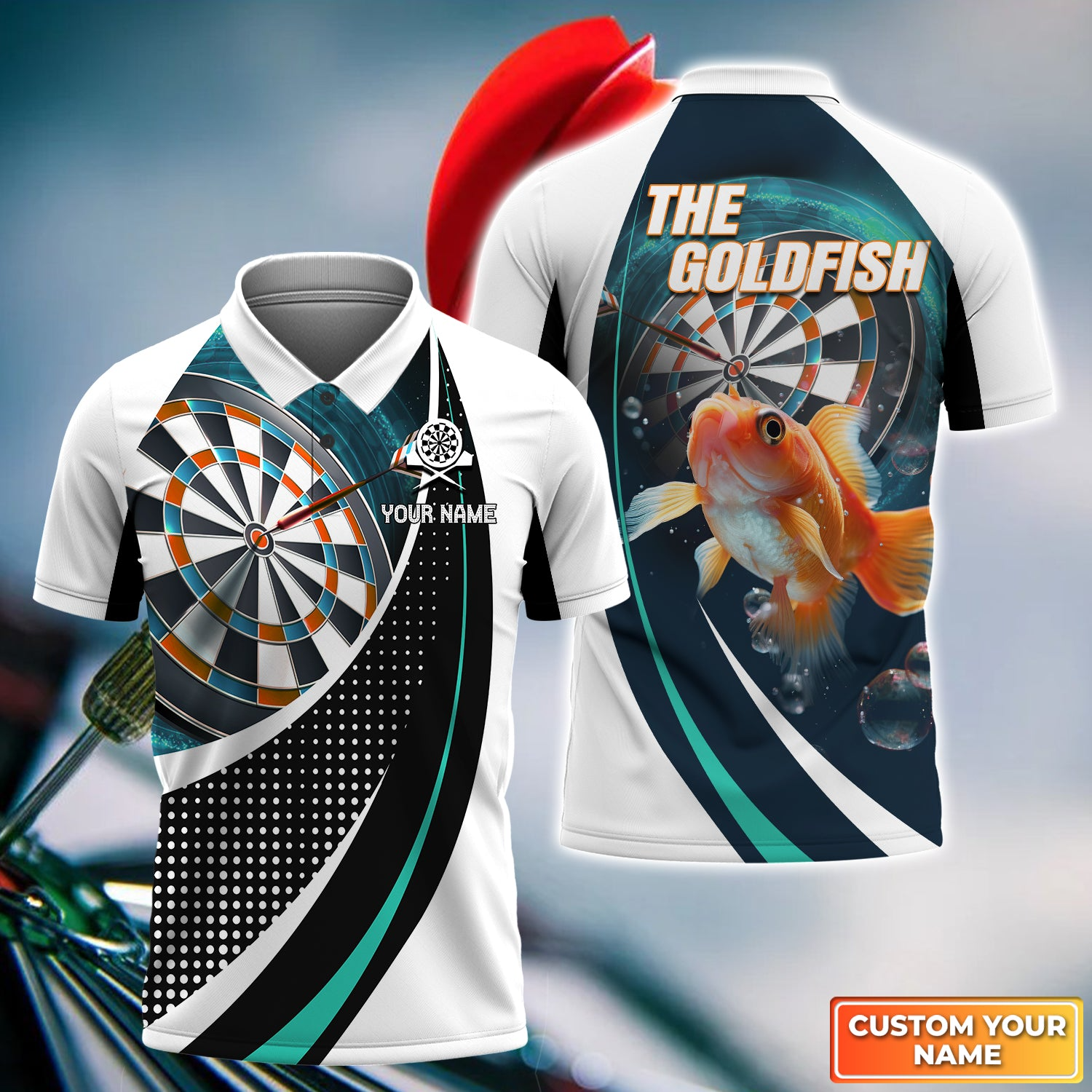 Custom Darts Men Polo Shirt, Personnalized The Goldenfish Men Polo Shirt - Gift For Darts Players, Darts Lovers, Friend, Family