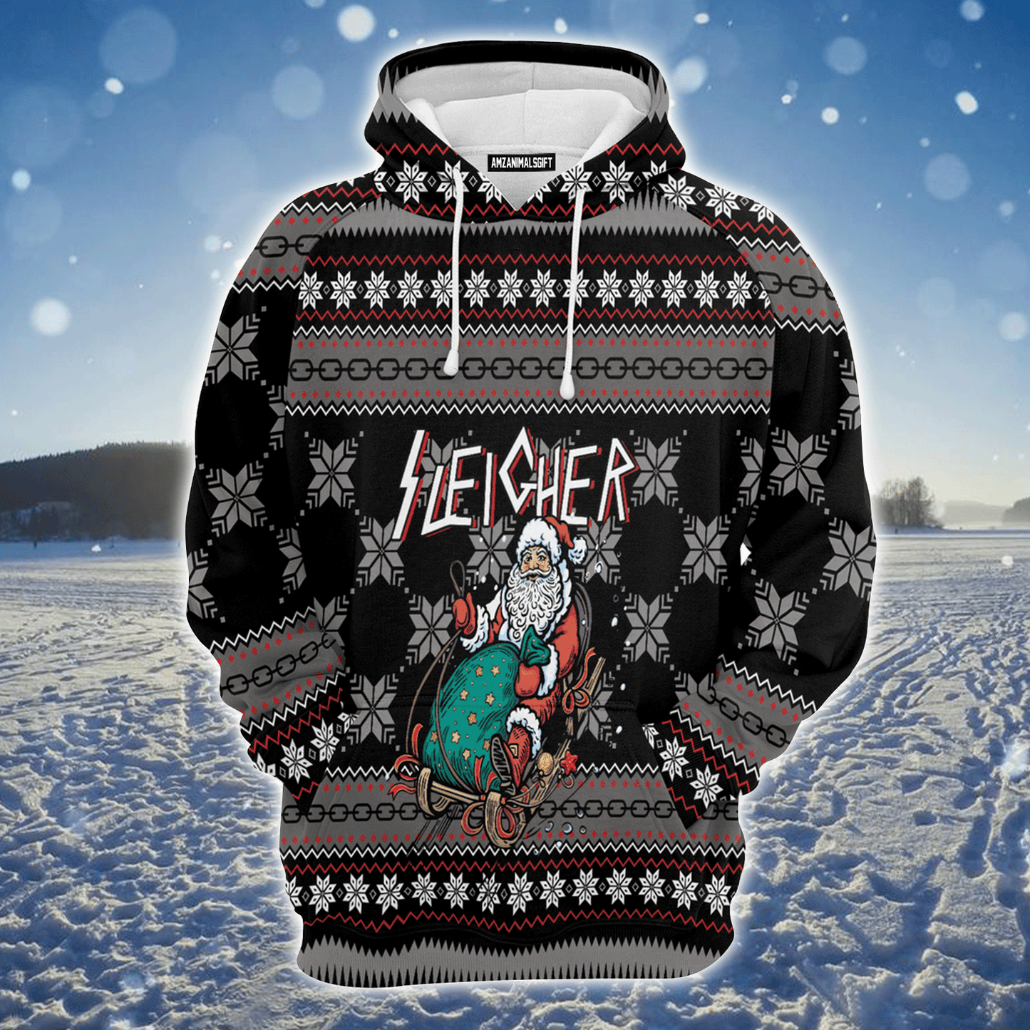 Santa Premium Christmas Hoodie, Santa Sleigher Christmas Unisex Black Hoodie For Men & Women - Perfect Gift For Christmas, Santa Lover