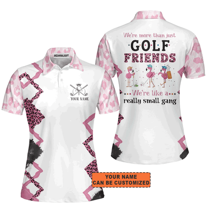 Women Golf Polo Shirt, Personalized Womens We're More Than Just Golf Friends Flamingo Leopard Polo Shirt For Women, Golf Lover