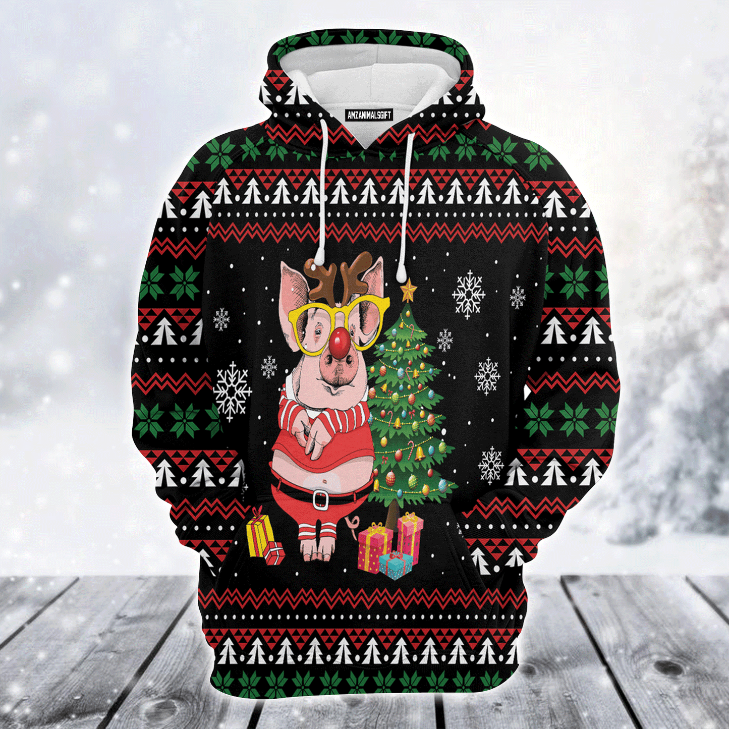 Pig Premium Christmas Hoodie, Pig Reindeer Unisex Hoodie For Men & Women - Perfect Gift For Christmas, Pig Lover