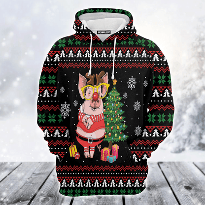 Pig Premium Christmas Hoodie, Pig Reindeer Unisex Hoodie For Men & Women - Perfect Gift For Christmas, Pig Lover