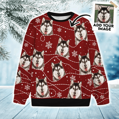 Custom Pet Sweater - Personalized Pet Photo, Funny Snow And Line Wine Color Sweater Funny, Perfect Gift For Dog Lovers, Friend, Family