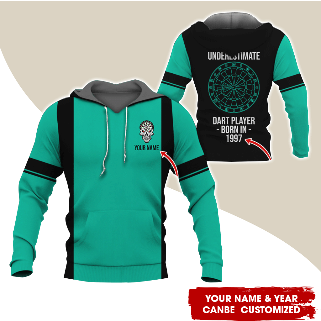 Personalized Name & Year Darts Premium Hoodie, Never Underestimate Darts Player Hoodie, Perfect Gift For Darts Lovers, Darts Player
