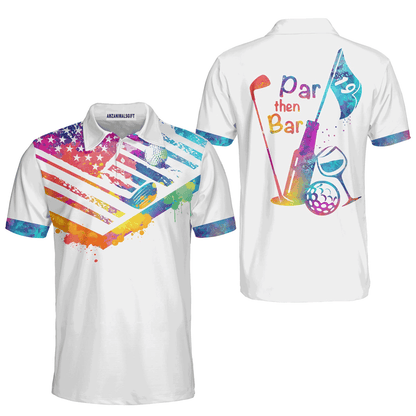 Golf Men Polo Shirt, Water Color Par Then Bar Golf Polo Shirt For Men, Perfect Gift For Golf Lovers