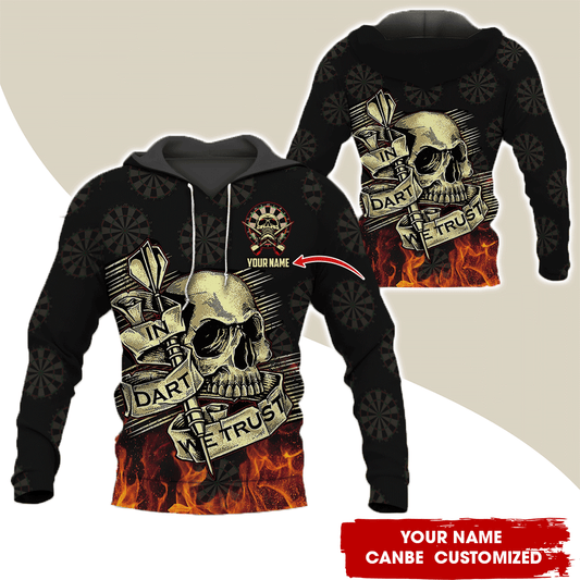 Personalized Darts Skull Premium Hoodie, In Darts We Trust Hoodie For Men & Women, Perfect Gift For Darts Lovers, Darts Player
