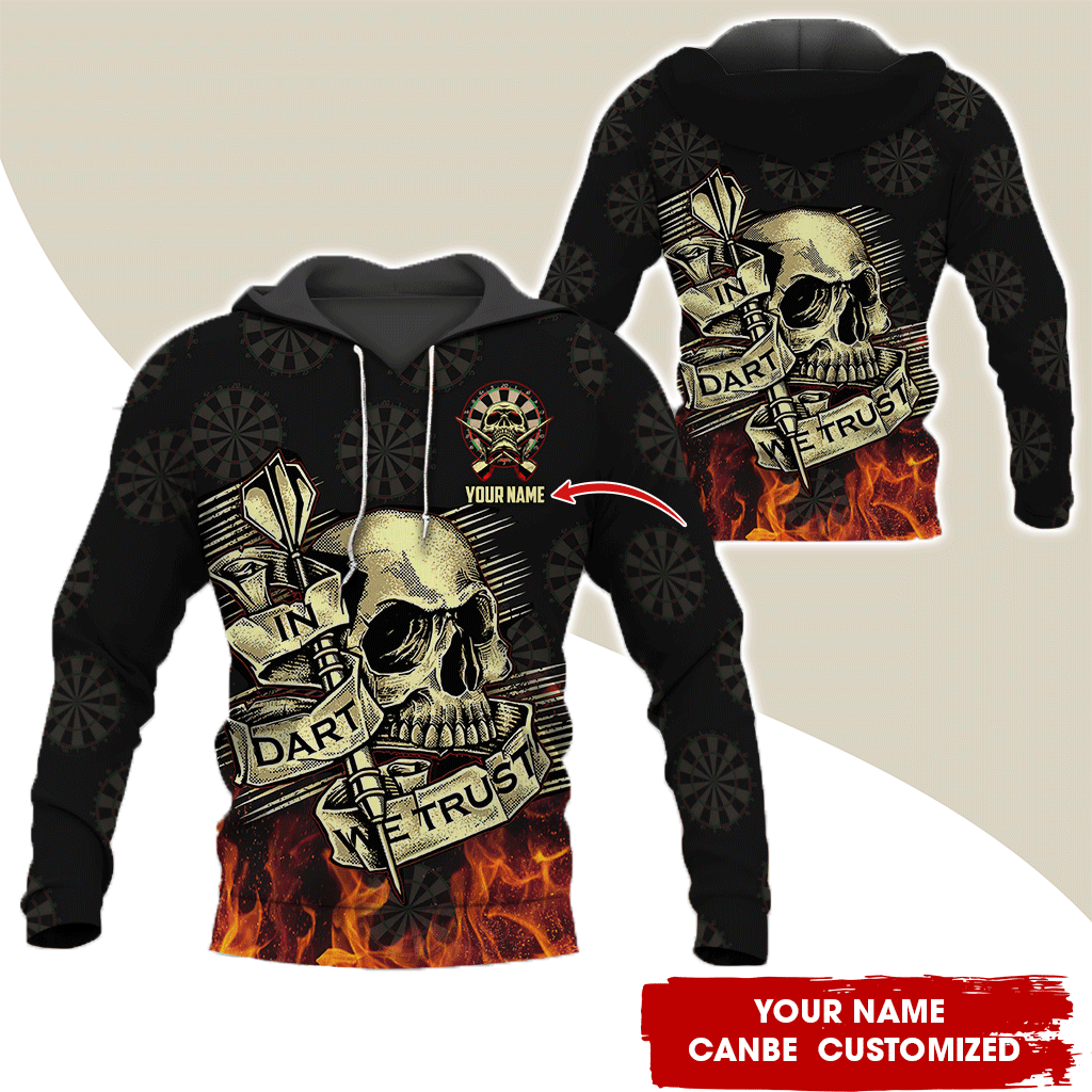 Personalized Darts Skull Premium Hoodie, In Darts We Trust Hoodie For Men & Women, Perfect Gift For Darts Lovers, Darts Player