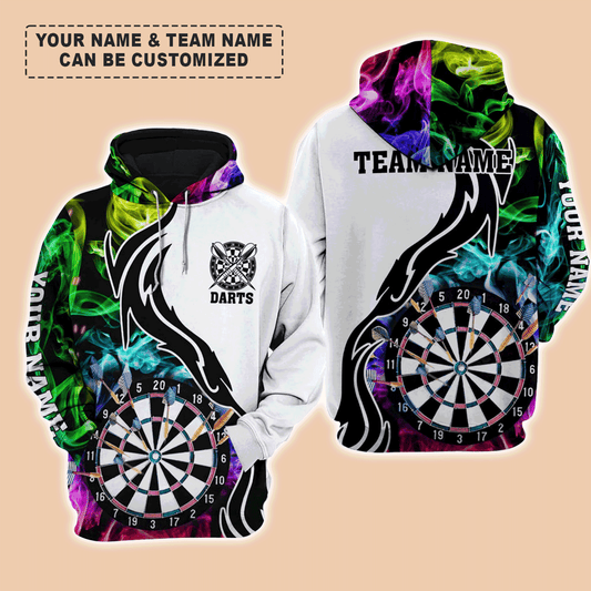 Personalized Darts Premium Unisex Hoodie, Multicolor Smoke Pattern Darts Hoodie For Men And Women, Gift For Darts Lover On Christmas