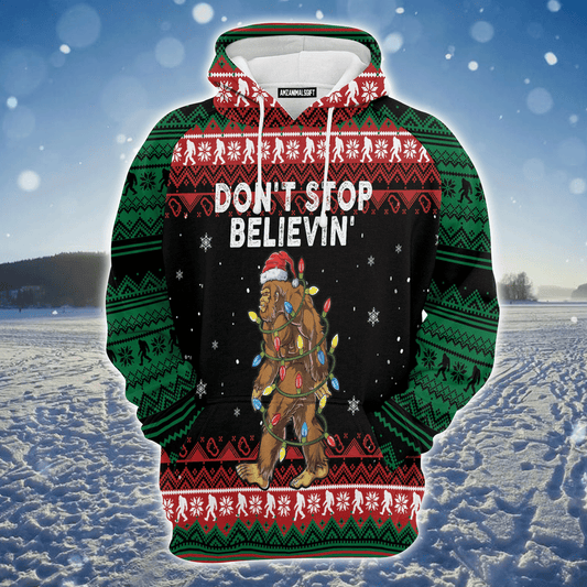 Bigfoot Xmas Premium Christmas Hoodie, Dont' Stop Believin' Funny Unisex Hoodie For Men & Women - Perfect Gift For Christmas, Bigfoot Lovers