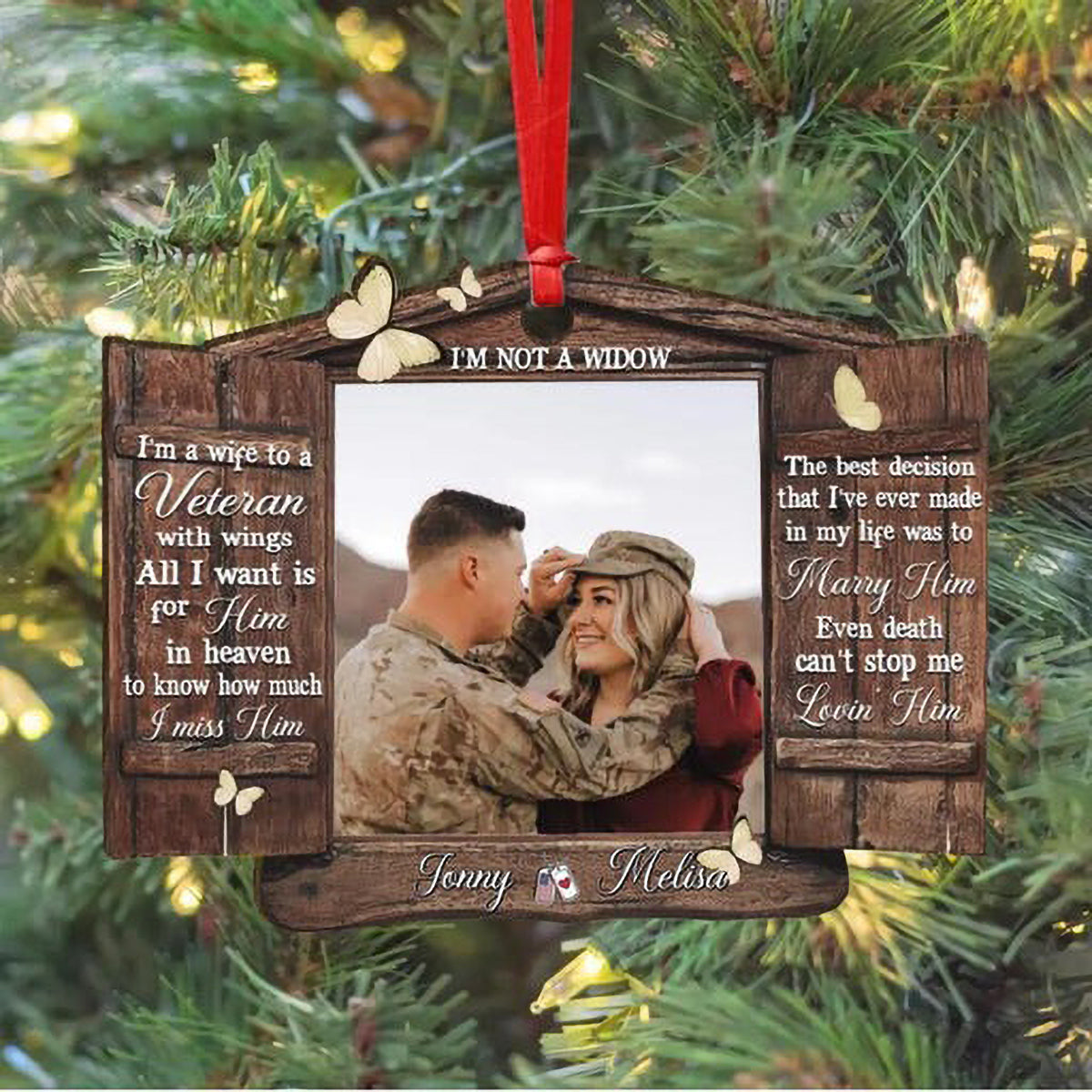 Personalized Veteran Couple Photo Wooden Ornament, Customized Couple Photo Wood Ornament - Christmas Gift For Lovers, Couple, Spouse