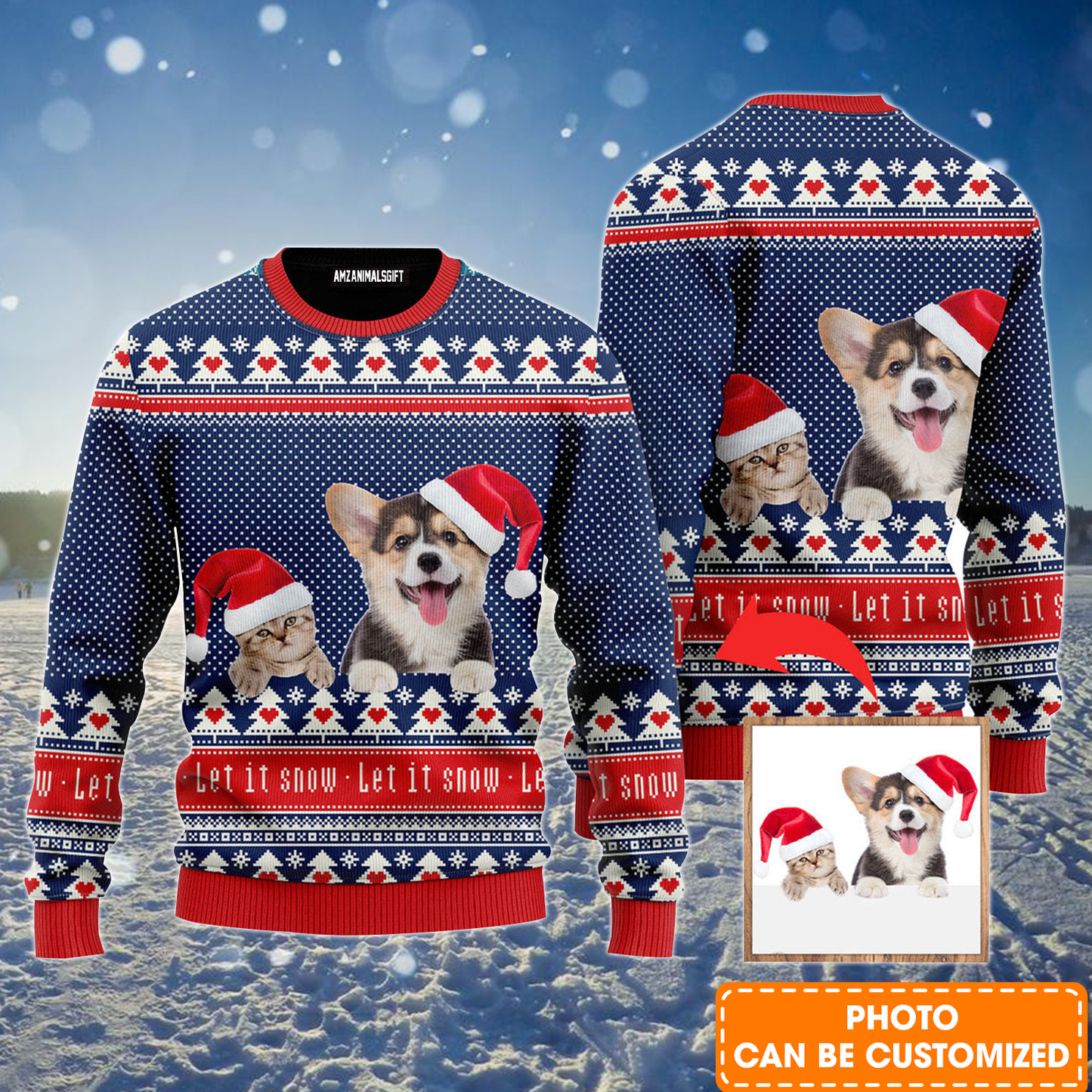 Personalized Photo Ugly Sweater, Custom Photo For Pet Lover Let It Snow Christmas Ugly Sweater For Men & Women, Perfect Gift For Christmas, Friends, Family