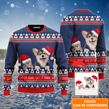 Personalized Photo Ugly Sweater, Custom Photo For Pet Lover Let It Snow Christmas Ugly Sweater For Men & Women, Perfect Gift For Christmas, Friends, Family
