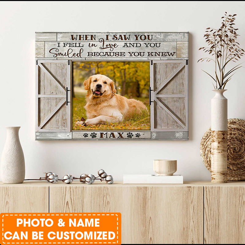 Personalized Dog Landscape Canvas, When I Saw You I Fell In Love Canvas, Custom Your Pet Photo, Perfect Gift For Dog Lovers, Friend, Family