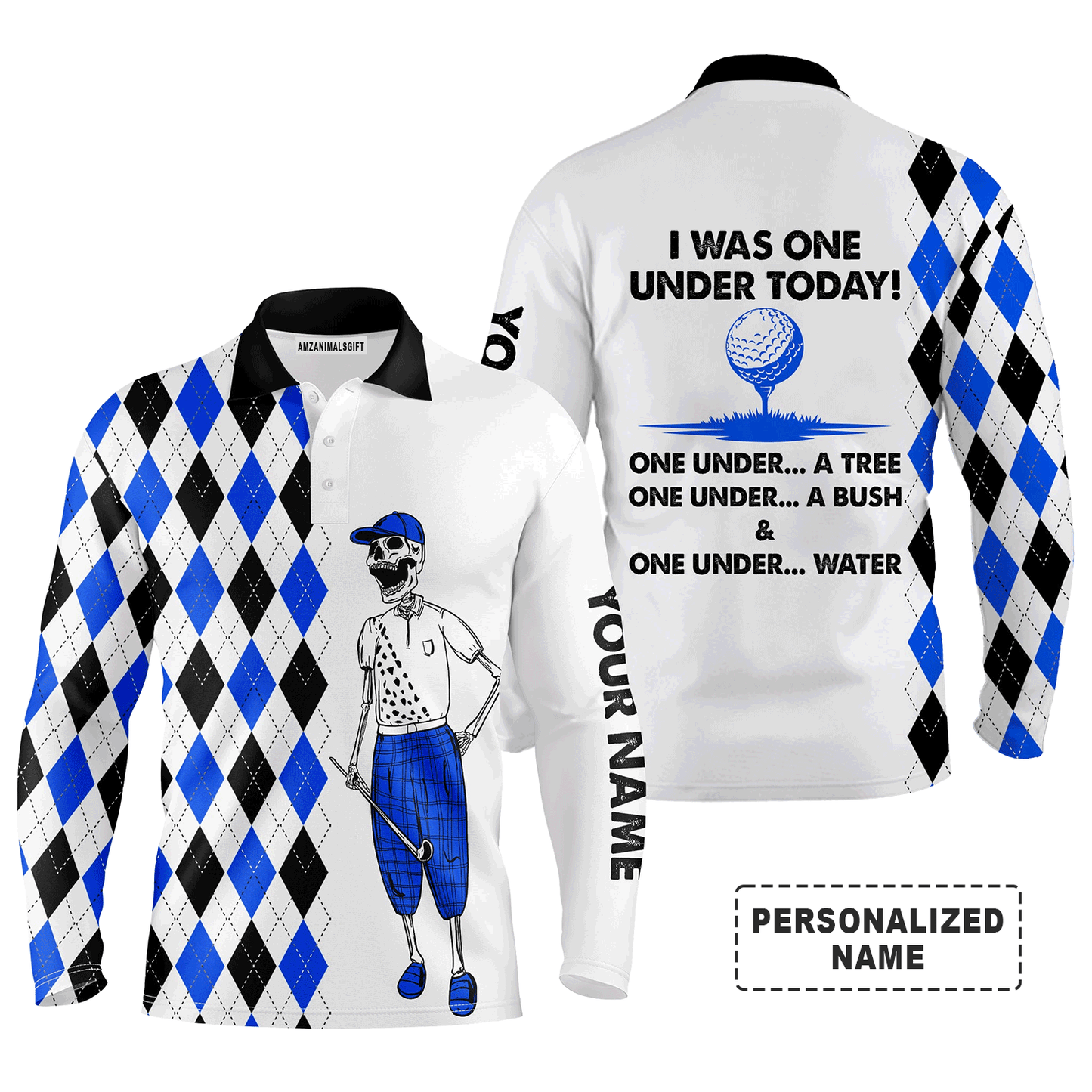 Custom Golf Long Sleeve Men Polo Shirt -Custom Name I Was One Under Today One Under A Tree Bush Water Polo Shirt - Perfect Polo Shirt For Men, Golfers