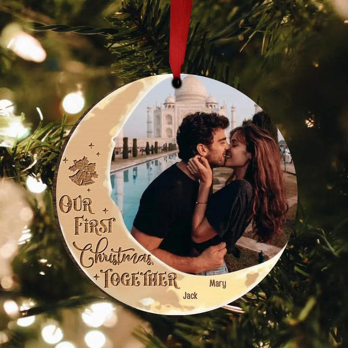 Personalized Photo Wooden Ornament, Custom Couple Photo Wood Ornament, Our First Christmas Together - Christmas Gift For Couple, Lover, Spouse