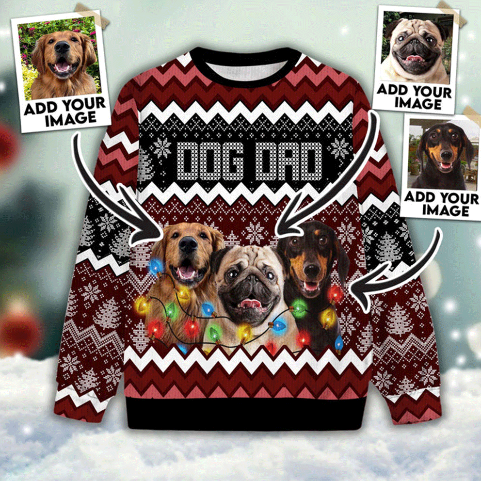 Custom Pet Sweater - Personalized Dog Photo Ugly Sweater, Funny Sweater Dog Dad Wine Color, Perfect Gift For Dog Lovers, Friend, Family