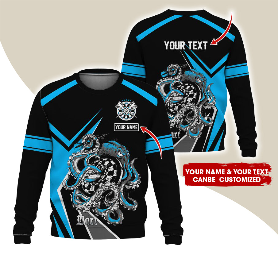 Customized Name & Text Darts Sweatshirt, Personalized Octopus Darts Sweatshirt For Men & Women - Gift For Darts Lovers, Darts Players