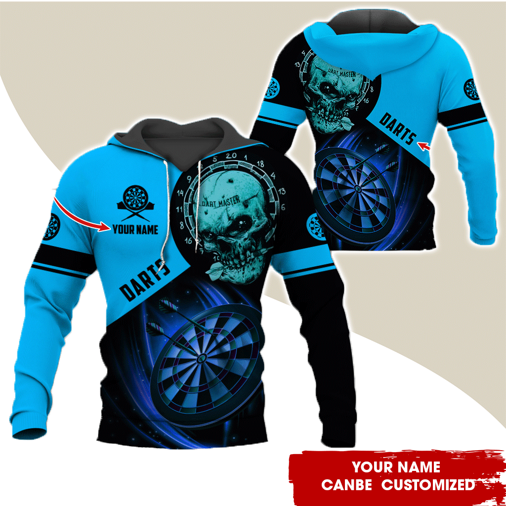 Customized Name Darts Skull Premium Hoodie, Darts Master Skull Pattern Hoodie, Perfect Gift For Darts Lovers, Friend, Family