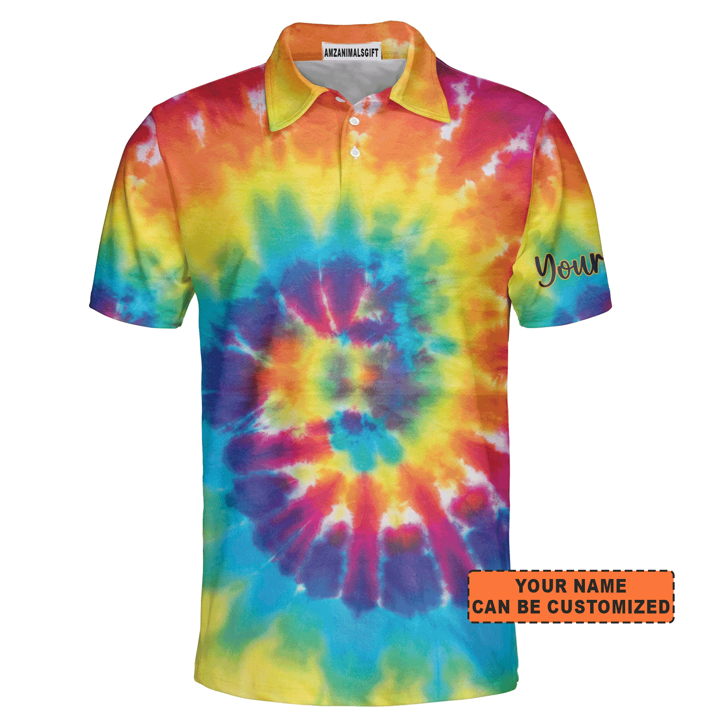 Customized Golf Men Polo Shirt, Personalized Colorful Tie Dye Background Golf Polo Shirt For Men, Golf Lovers