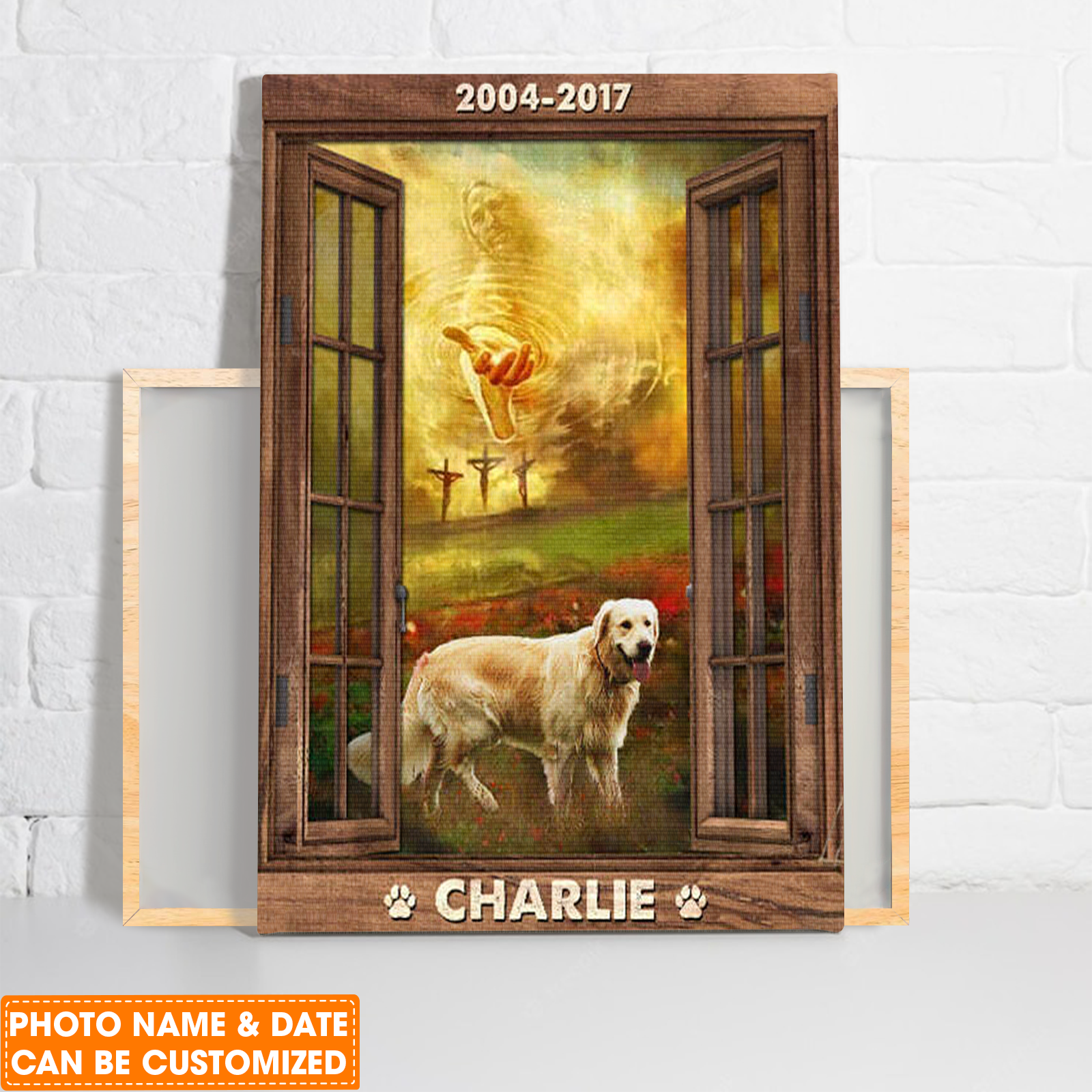 Personalized Dog Portrait Canvas, Pet Memorial Gift Custom Photo Window Take my hand Jesus Canvas, Perfect Gift For Dog Lovers, Friend, Family