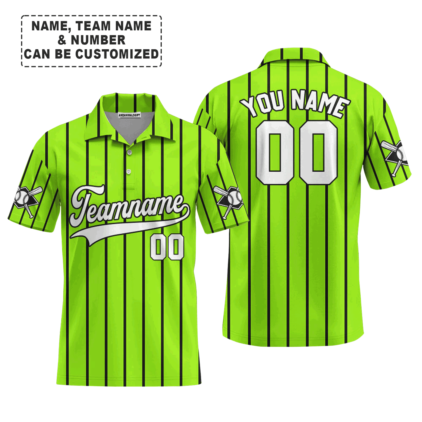 Customized Baseball Men Polo Shirt, Canada Baseball Logo Green With Black Stripes Custom Polo Shirt - Perfect Polo Shirt For Men, Baseball Lovers