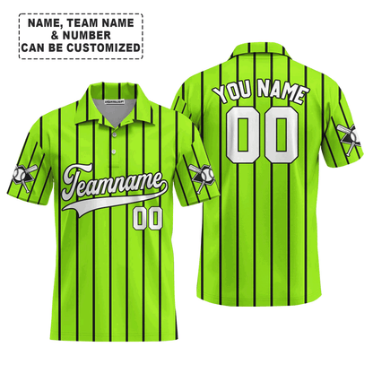 Customized Baseball Men Polo Shirt, Canada Baseball Logo Green With Black Stripes Custom Polo Shirt - Perfect Polo Shirt For Men, Baseball Lovers