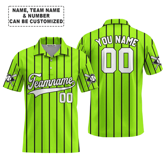 Customized Baseball Men Polo Shirt, Canada Baseball Logo Green With Black Stripes Custom Polo Shirt - Perfect Polo Shirt For Men, Baseball Lovers