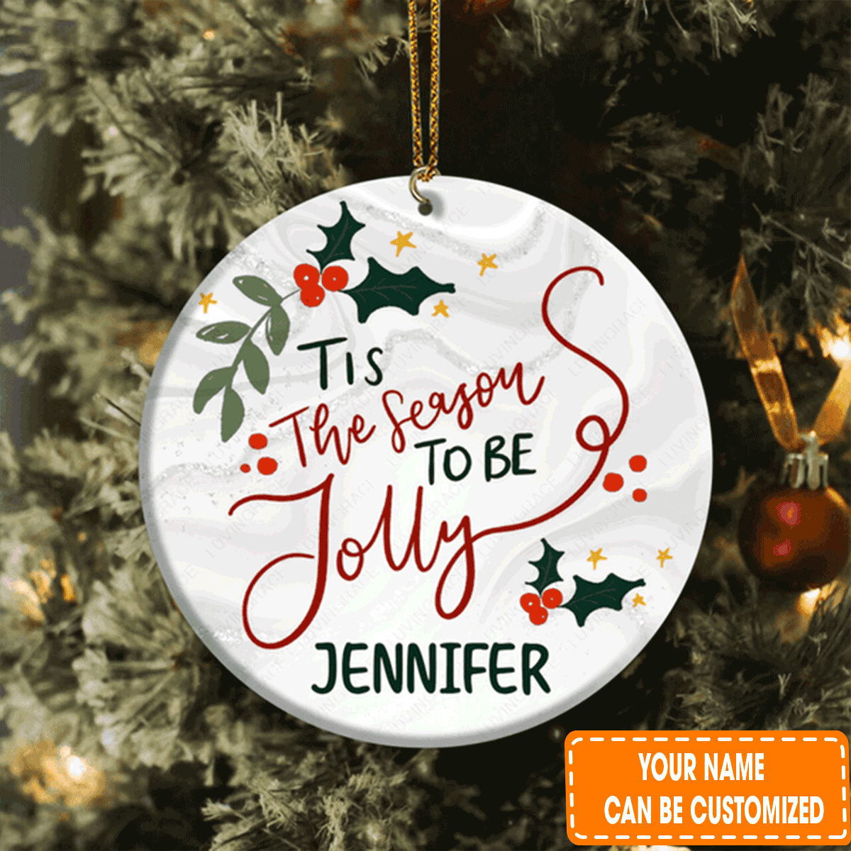 Custom Jesus Acrylic Ornament, Personalized Christmas Floral Tis The Season To Be Jolly Acrylic Ornament For Christian