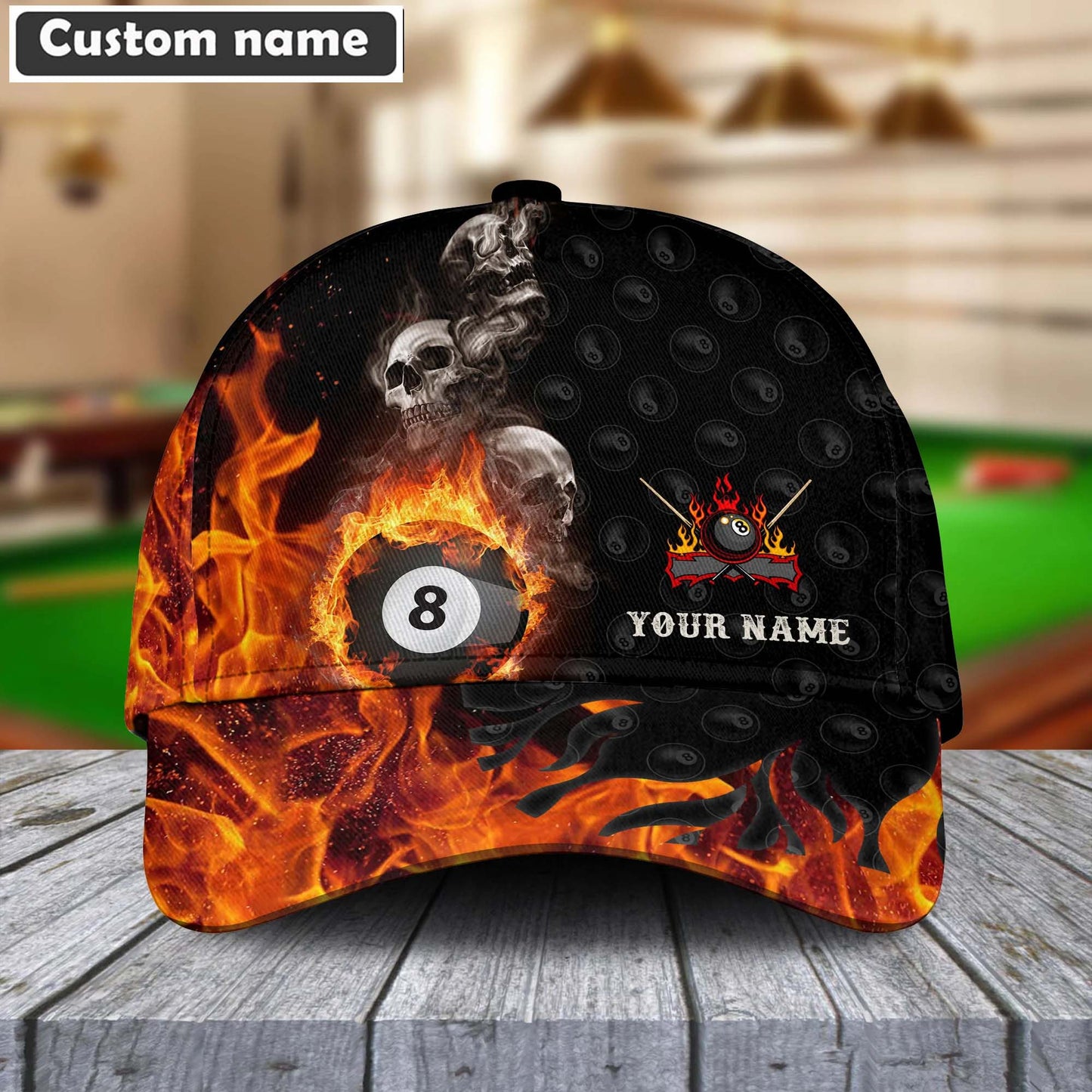 Customized Billiard Cap, Billiard Pools Skull Personalized Name Hats, Best Billiard Pool Hat For Billiard Players