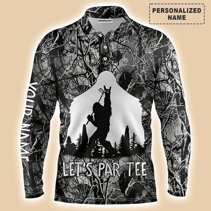 Custom Golf Long Sleeve Men Polo Shirt - Bigfoot Golf Custom Name Men Polo Shirt, Funny Bigfoot Let's Par Tee Polo Shirt For Men, Golf Lover