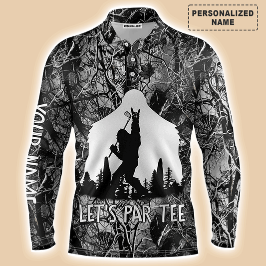 Custom Golf Long Sleeve Men Polo Shirt - Bigfoot Golf Custom Name Men Polo Shirt, Funny Bigfoot Let's Par Tee Polo Shirt For Men, Golf Lover