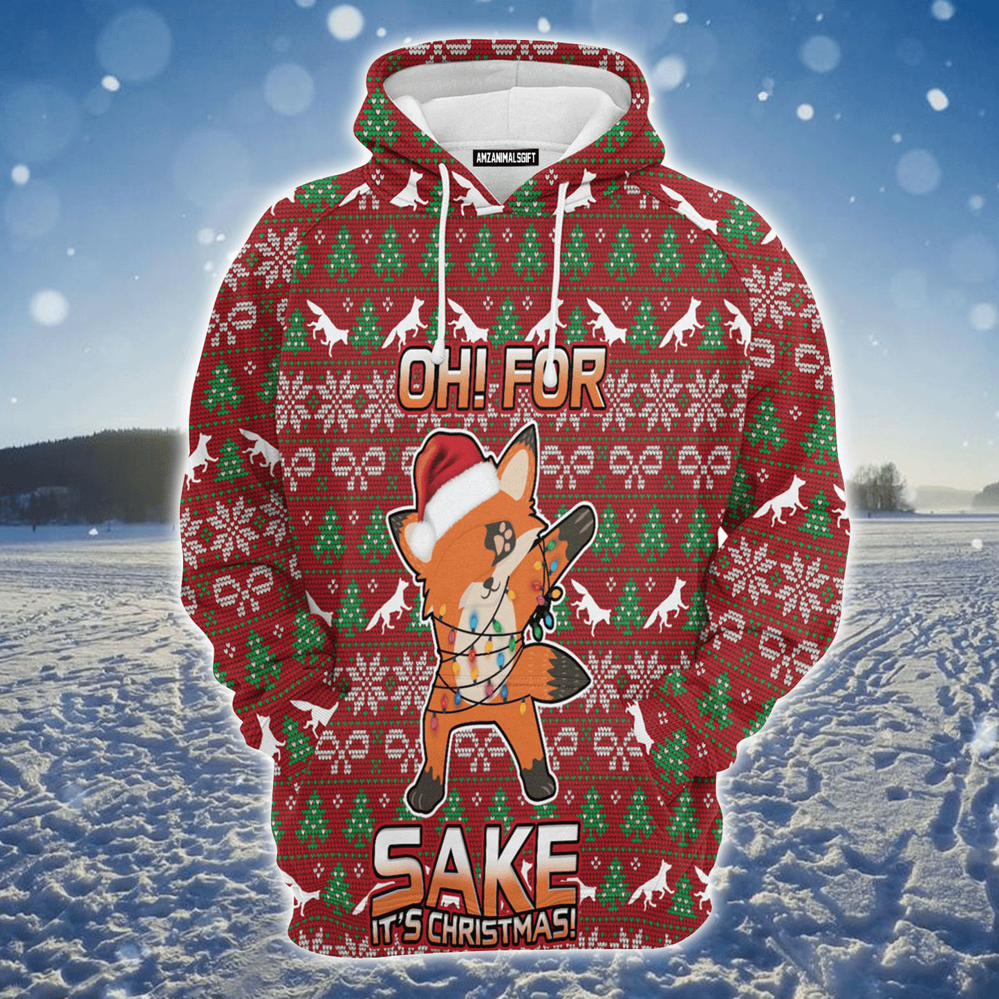 Fox Premium Christmas Hoodie, Oh For Fox Sake  It's Christmas Unisex Hoodie For Men & Women - Perfect Gift For Christmas, Friends, Family