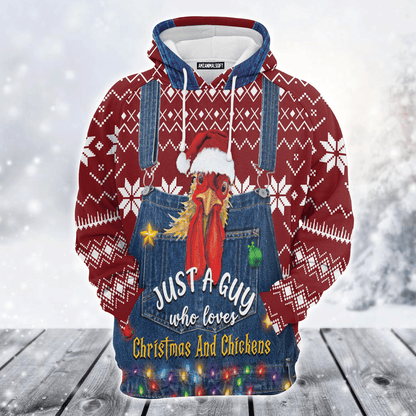 Chicken Premium Christmas Hoodie, Just A Guy Who Loves Christmas And Chickens Unisex Hoodie For Men & Women - Perfect Gift For Christmas, Family