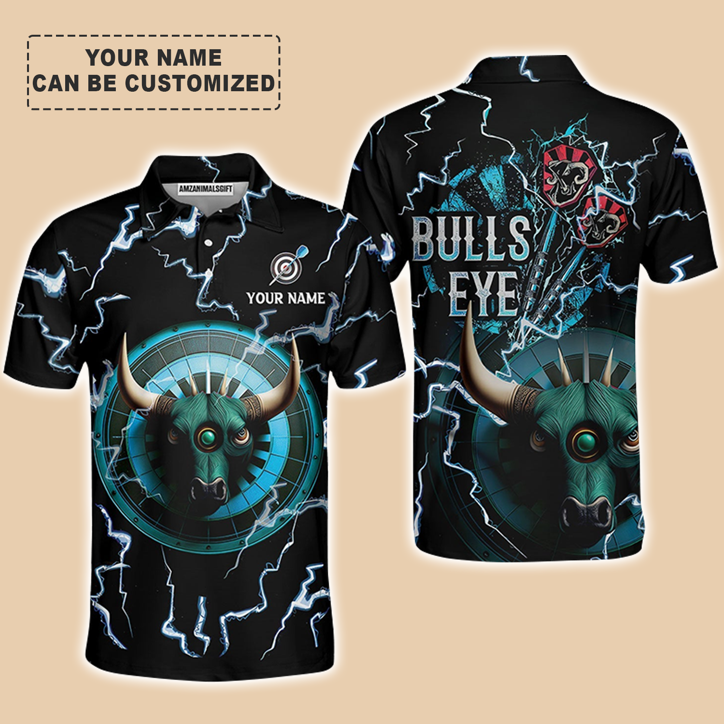 Customized Darts Long Sleeve Polo Shirt, Bullseye Dartboard, Personalized Name Darts And Bull Long Sleeve Polo Shirt For Men - Perfect Gift For Darts Lovers, Darts Players