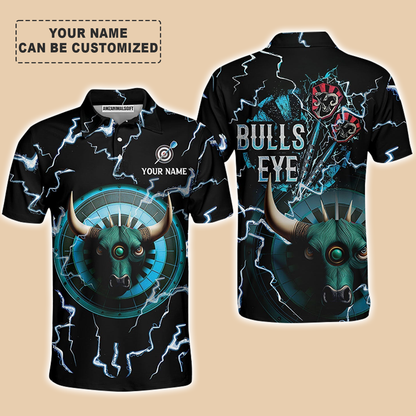 Customized Darts Long Sleeve Polo Shirt, Bullseye Dartboard, Personalized Name Darts And Bull Long Sleeve Polo Shirt For Men - Perfect Gift For Darts Lovers, Darts Players