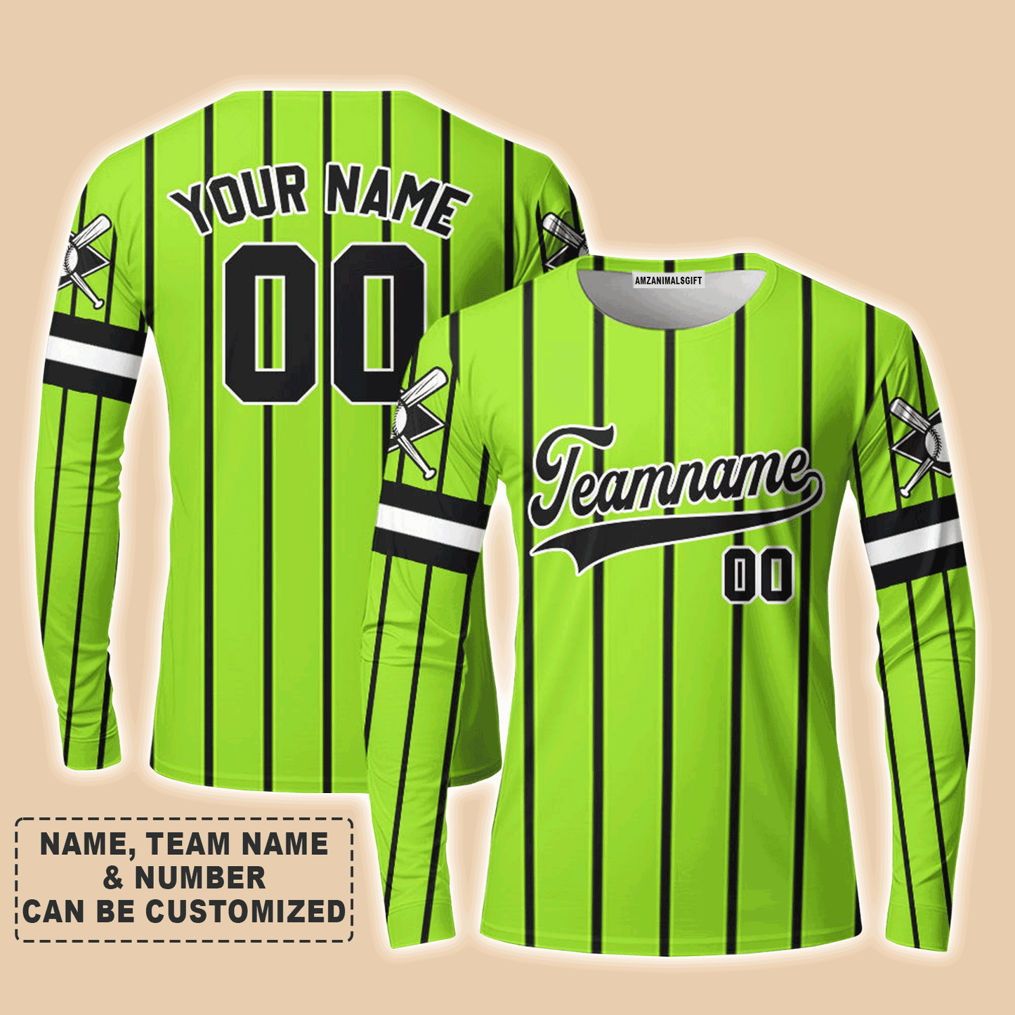 Customized Baseball Long Sleeve Shirt, Canada Baseball Logo Green Custom Long Sleeve Shirt - Perfect Long Sleeve Shirt For Men & Woman, Baseball Lovers