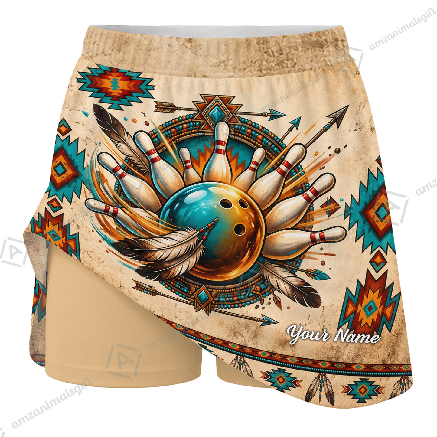 Customized Bowling Trouser Skirts With Shorts Underneath, Bowling Native American With Pockets