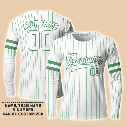 Customized Baseball Long Sleeve Shirt, Canada Baseball Logo White Green Custom Long Sleeve Shirt - Perfect Long Sleeve Shirt For Men & Woman, Baseball Lovers