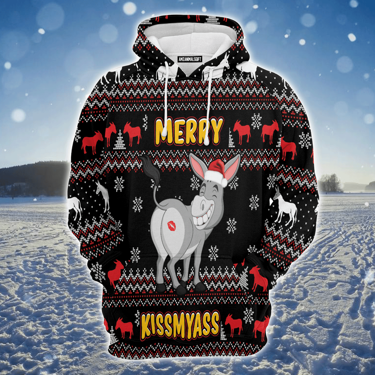 Donkey Xmas Premium Christmas Hoodie, Donkey Merry Kissmyass Unisex Hoodie For Men & Women - Perfect Gift For Christmas, Donkey Lovers