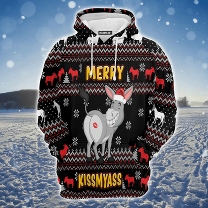 Donkey Xmas Premium Christmas Hoodie, Donkey Merry Kissmyass Unisex Hoodie For Men & Women - Perfect Gift For Christmas, Donkey Lovers