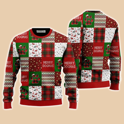 Merry Dogmas Paws Patchwork Pattern Sweater, Ugly Sweater For Men & Women, Perfect Outfit For Christmas New Year Autumn Winter