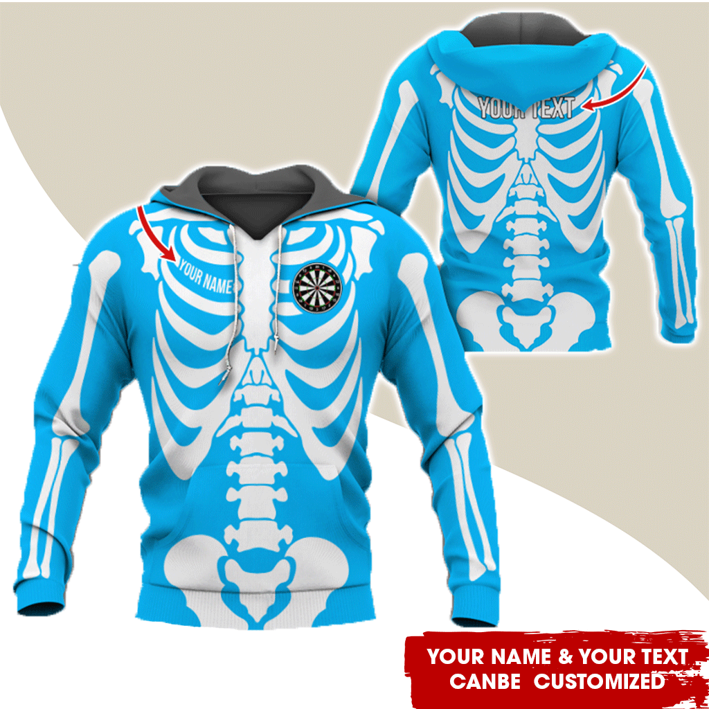 Personalized Skeleton Darts Premium Hoodie, Customized Name & Text Darts Hoodie, Perfect Gift For Darts Lovers, Darts Player