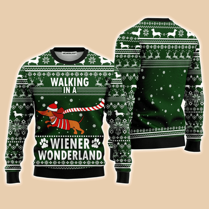 Dachshund Dog Walking In A Wiener Wonderland Sweater, Ugly Sweater For Men & Women, Perfect Outfit For Christmas New Year Autumn Winter