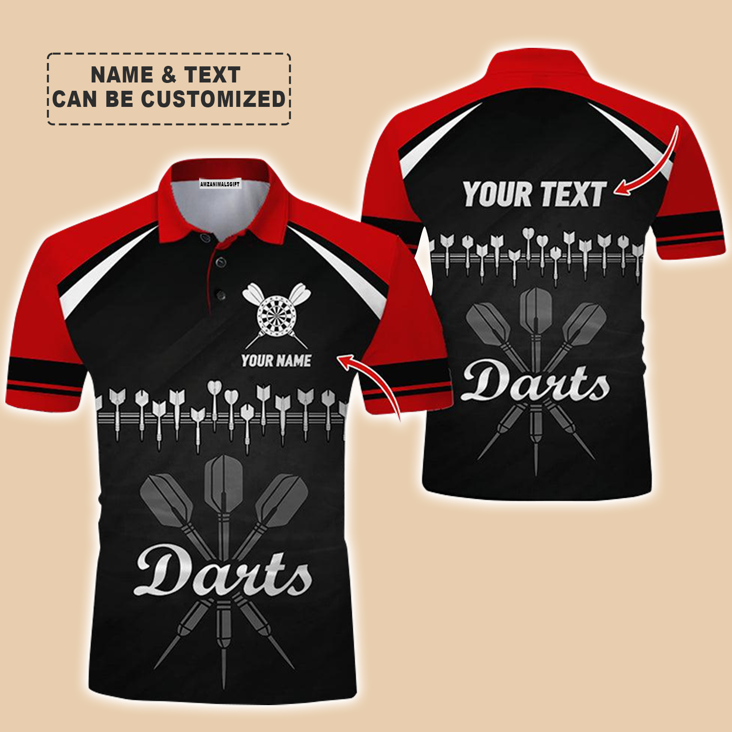 Customized Name & Text Darts Polo Shirt, Personalized Darts Team Uniforms Polo Shirt For Men - Perfect Gift For Darts Lovers, Darts Team Players