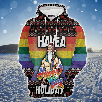 Santa Premium Christmas Hoodie, Santa Have A Super Gay Holiday LGBT Christmas Unisex Hoodie For Men & Women - Perfect Gift For Christmas, LGBT
