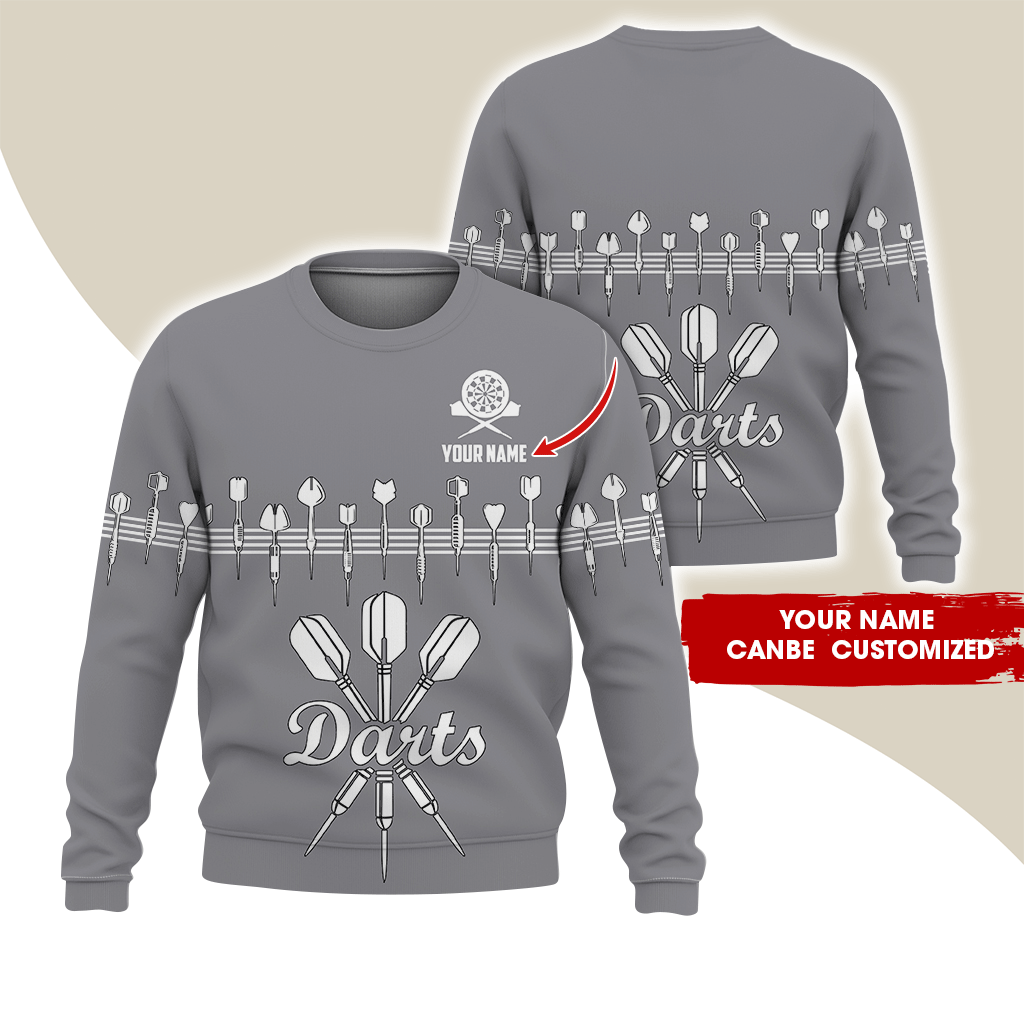 Customized Darts Sweatshirt, Personalized Name Sweatshirt, Darts & Music Pattern Sweatshirt, Perfect Gift For Darts Lovers, Friend, Family