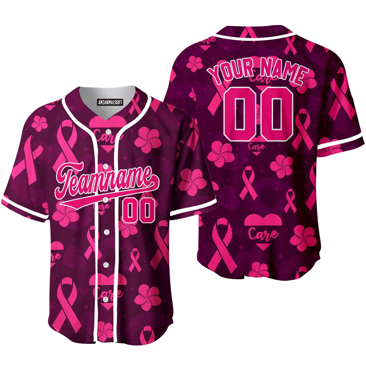 Custom Pink Care Breast Cancer Pink White Baseball Jersey, Perfect Outfit For Men And Women On Breast Cancer Survivors Baseball Team Baseball Fans