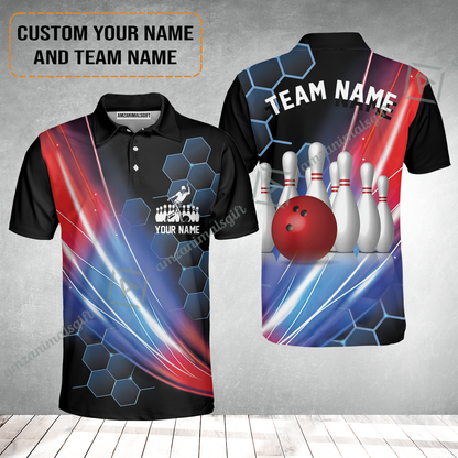 Custom Bowling Polo Shirt - Honeycomb Pattern Bowling Jerseys Team, Bowling uniforms, Custom Bowling Shirts For Men & Women Bowling Lover