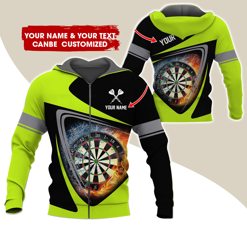 Personalized Name & Text Darts Premium Zip Hoodie, Custom Fire Dartboard Zip Hoodie For Men & Women - Gift For Darts Lovers, Darts Players