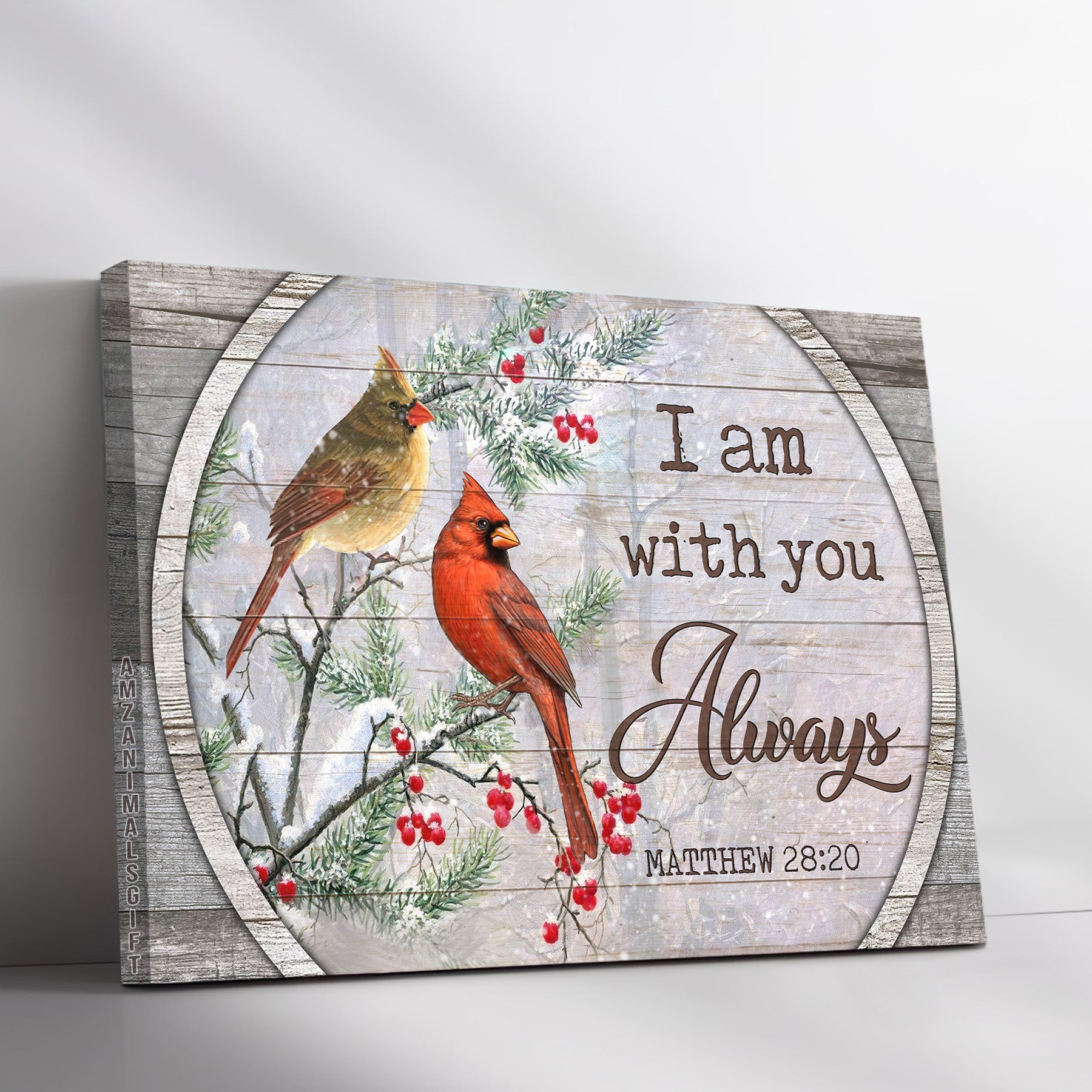 Memorial Premium Wrapped Landscape Canvas - Red Cardinal, Winter Painting, I Am Always With You - Heaven Gift For Members Family