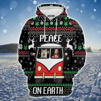 Shiba Inu Xmas Premium Christmas Hoodie, Shiba Inu Peace On Earth Funny Unisex Hoodie For Men & Women - Perfect Gift For Christmas, Shiba Inu Lovers